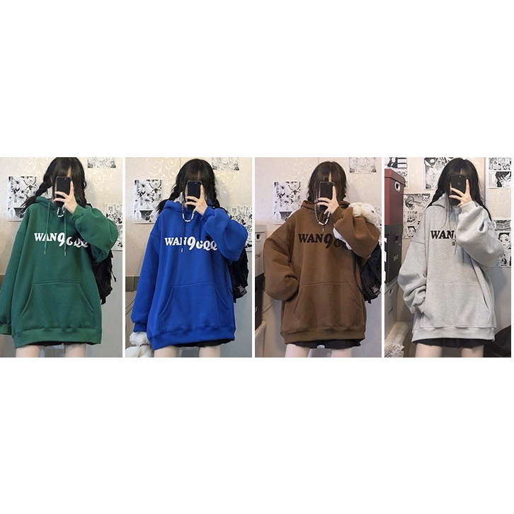 Áo Hoodie Nỉ Bông WAN9GQQ Unisex Tay Suông Mũ 2 Lớp Túi Bụng To