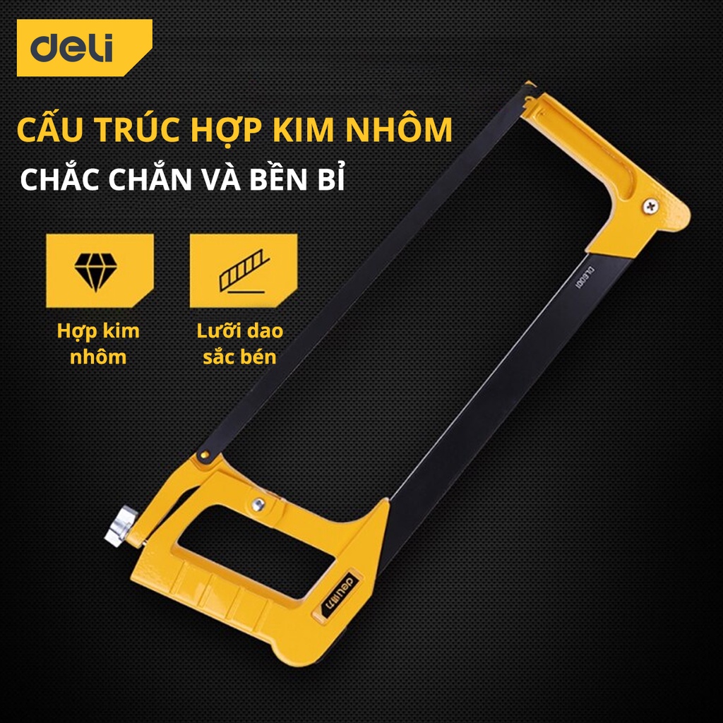Khung Cưa Cầm Tay Deli Cao Cấp Chính Hãng - Lưỡi Hợp Kim Nhôm Sắc Bén, Siêu Bền - Tay Cầm Nhựa PP Thoải Mái - DL6001