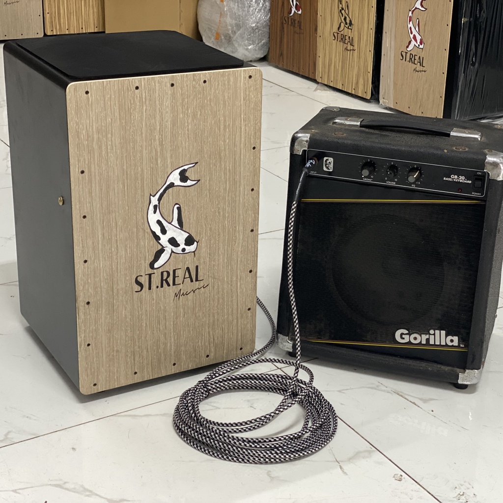 [MÃ giảm 40K]Trống Cajon ST.Real Guitar Sài Thành mã CJ-EQ8 có lắp EQ kết nối loa tặng kèm bao đựng,dây jack