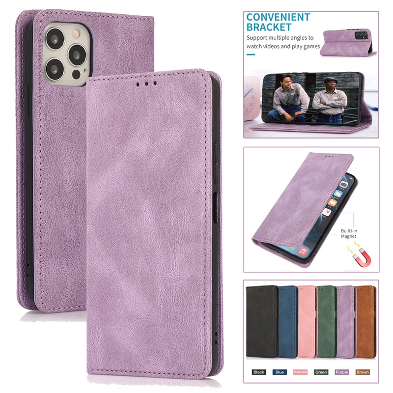 Bao da điện thoại nắp lật nam châm có ngăn đựng thẻ sang trọng thích hợp cho iPhone 6 6S 7 8 Plus X XS11 Pro Max SE2