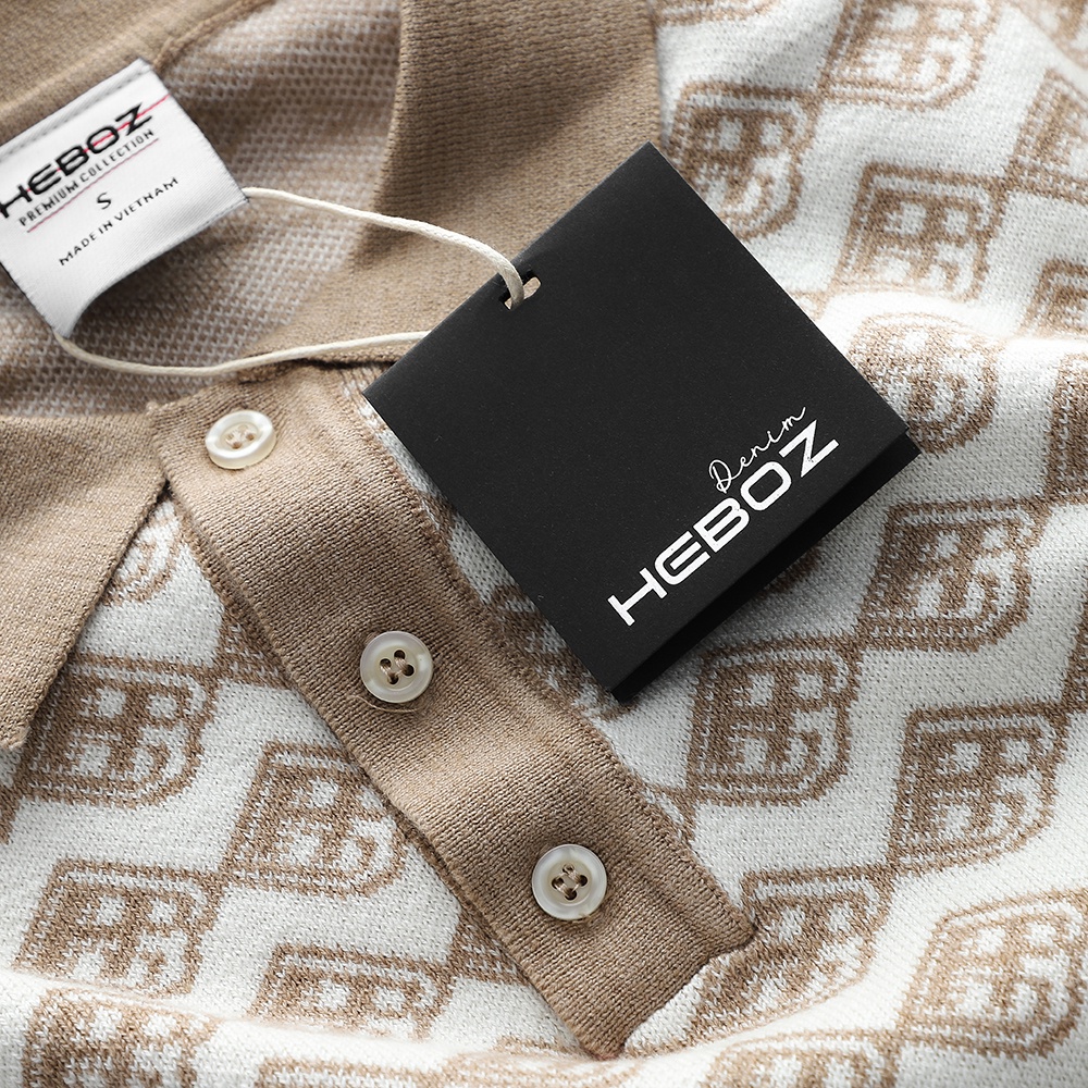 Áo thun nam cổ bẻ, polo HEBOZ chất vải dệt kim monogram cao cấp - CREAM - 00001237