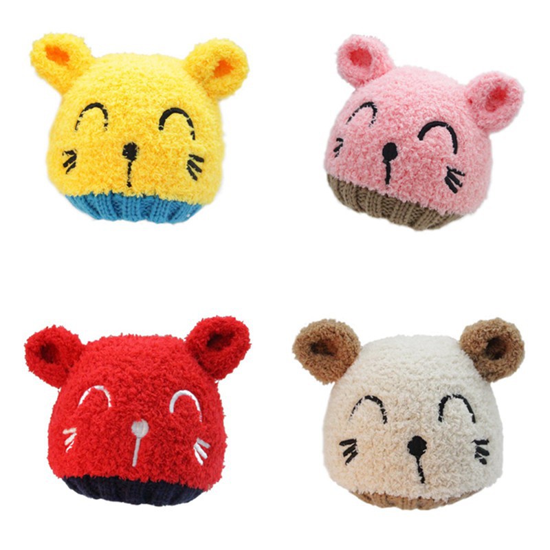 Mũ đan cotton ấm áp, họa tiết dễ thương cho bé