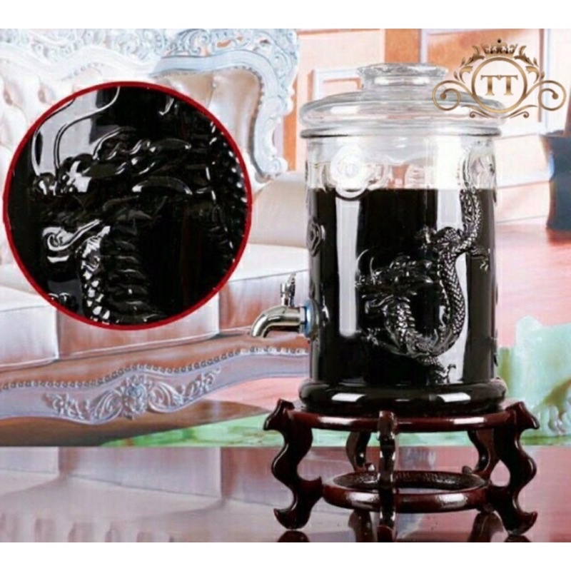 BÌNH NGÂM RƯỢU THỦY TINH DÁNG TRỤ CÓ HOA VĂN RỒNG 6Lít (Có van &amp; Không van)