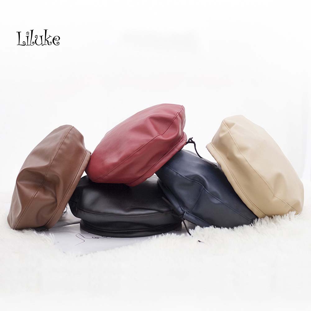 Mũ Nồi Giả Da Màu Trơn Thời Trang Cho Nữ