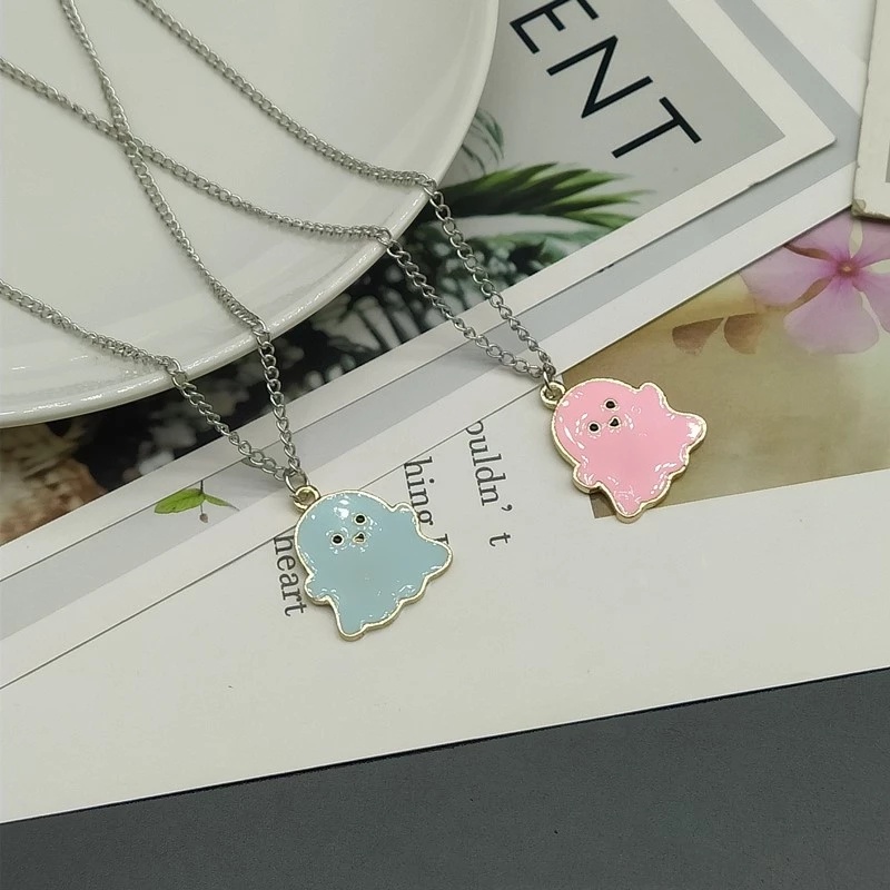 Vòng cổ Mặt Hình Ma Hoạt Hình Màu Trắng/Đen/Xanh Dương Dễ Thương Thời Trang Halloween