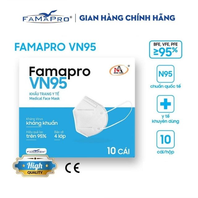[HỘP10 CÁIMÀU TRẮNG] Khẩu trang y tế kháng khuẩn 4 lớp Famapro VN95