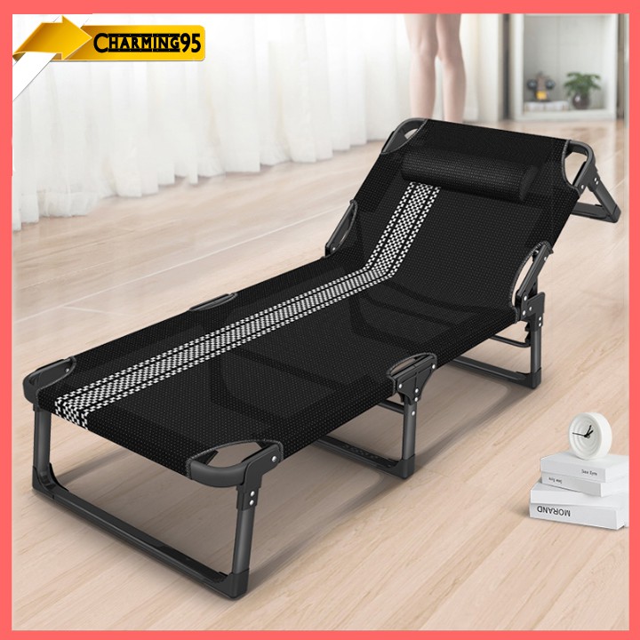 Giường xếp 4 chân thép đen xịn , tựa lưng  68x189x28cm-RE0488