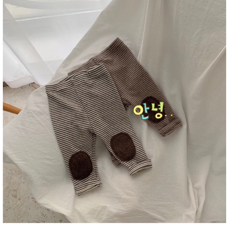 Quần leggings kẻ đáp gối cotton mỏng