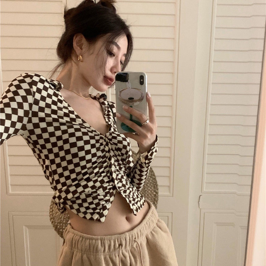 Áo Thun COZOK Croptop Tay Dài Cổ Chữ V Quyến Rũ