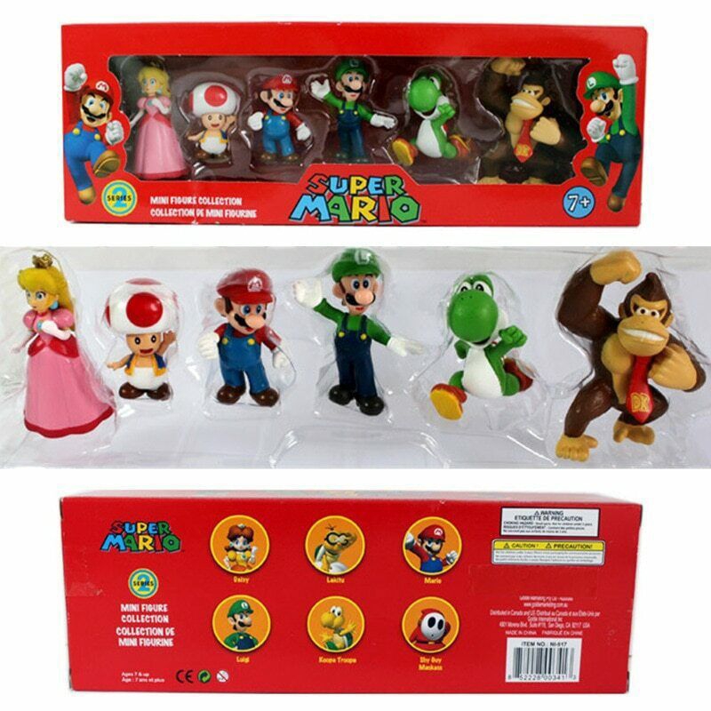 6PCS Super Mario Bros Action Figure Toys Dolls Luigi Yoshi Mushroom Kid Gift Toy