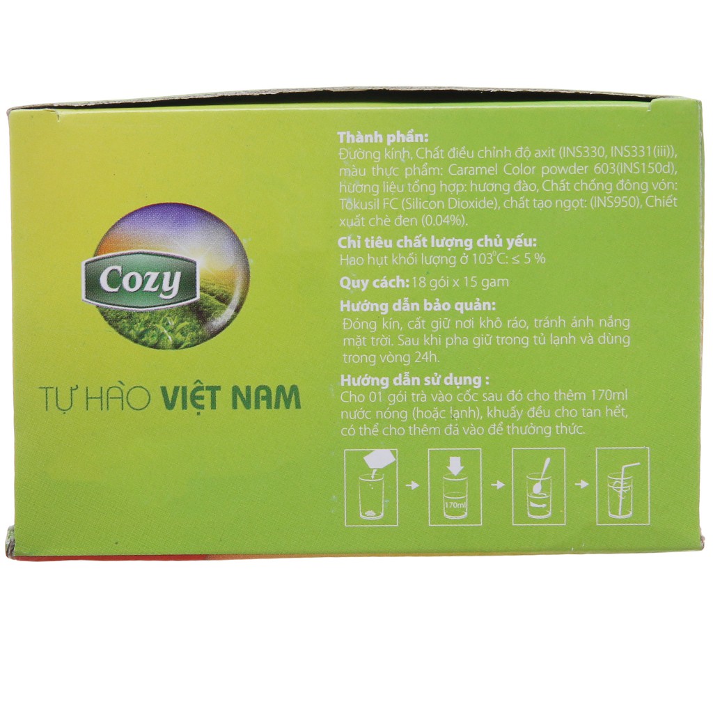 [CHÍNH HÃNG] Trà Đào Hòa Tan Cozy Ice Tea Hộp 270g (18 gói x 15g)