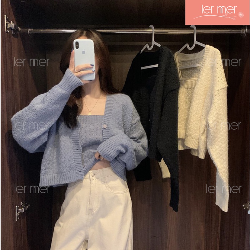 Áo cardigan nữ kèm áo dây Set áo len 2 dây kèm áo cardigan Ler Mer