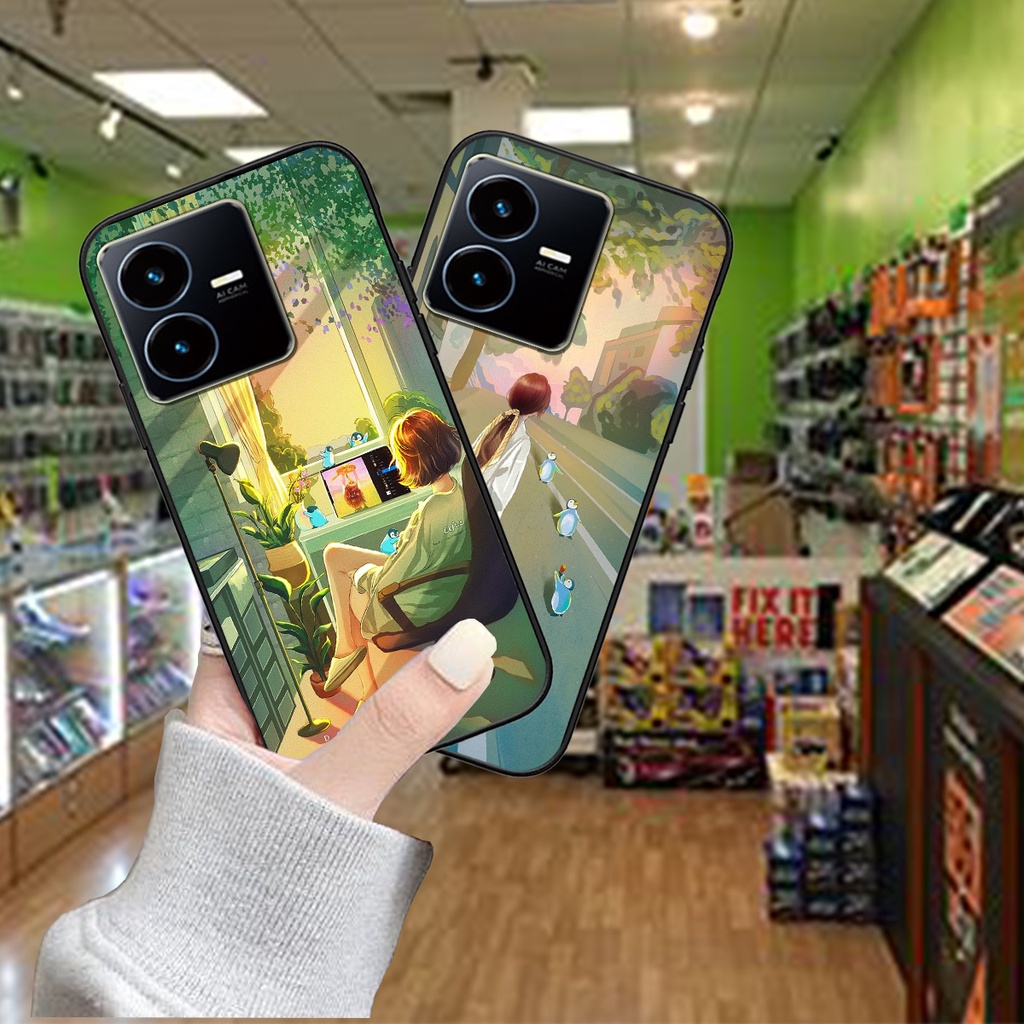Ốp điện thoại Vivo Y22S in hình cô gái vẽ tay hoa lá nhẹ nhàng
