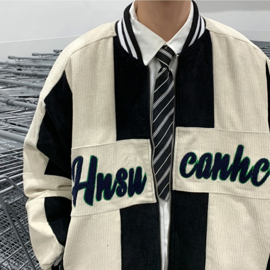 Á khoác varsity jacket màu đen 2022, Áo khoác bomber nam nhung tăm chất nỉ đẹp thời trang unisex quảng châu ulzzang