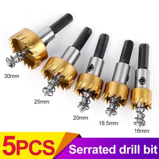 Bộ 5 Mũi Khoan Khoét Lỗ HSS Mạ Titan 16-18,5-20-25-30mm; Bộ 5 Mũi Khoét Thép Gió HSS - Đường Kính 16- 30mm