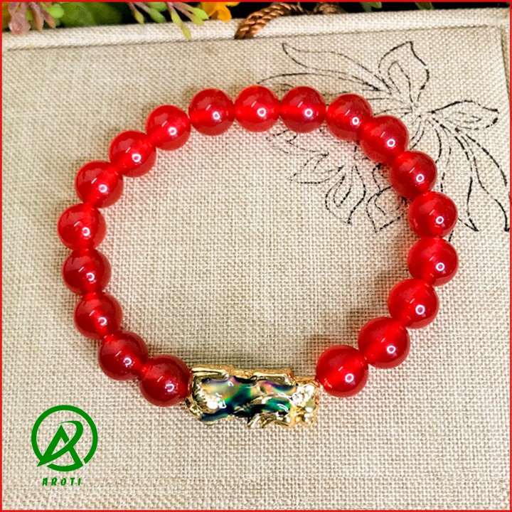 Vòng Tay Phong Thủy - Vòng Tay Nam Nữ Mã Não Mix long quy Vàng Đổi Màu 8mm V375-8
