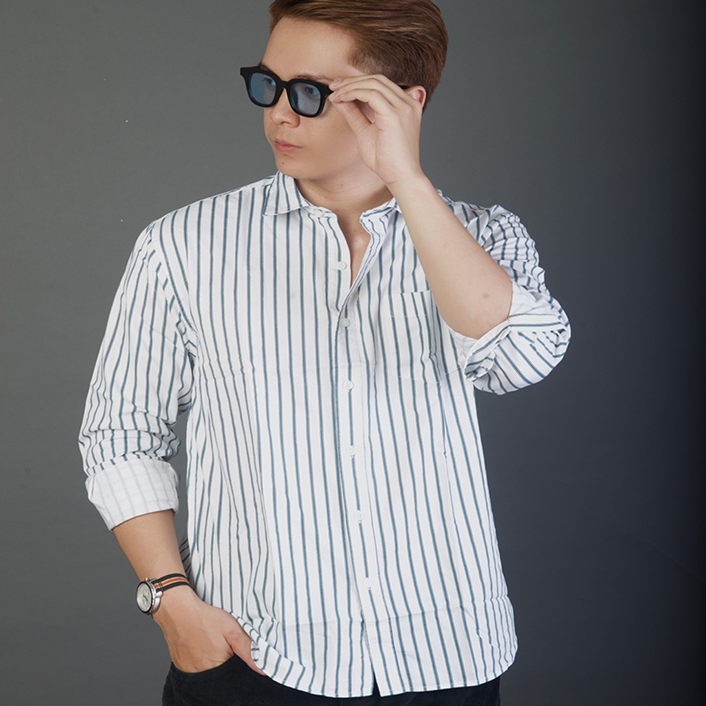 Áo Sơ Mi Nam Sọc Đen Trắng GU CHẤT Phong Cách Hàn Quốc Vải Cotton GUSM01