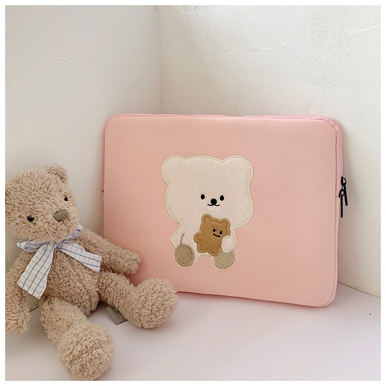 Túi đựng laptop/ máy tính bảng 10/ 11/ 13/ 15 inch hình chú gấu phong cách Hàn Quốc