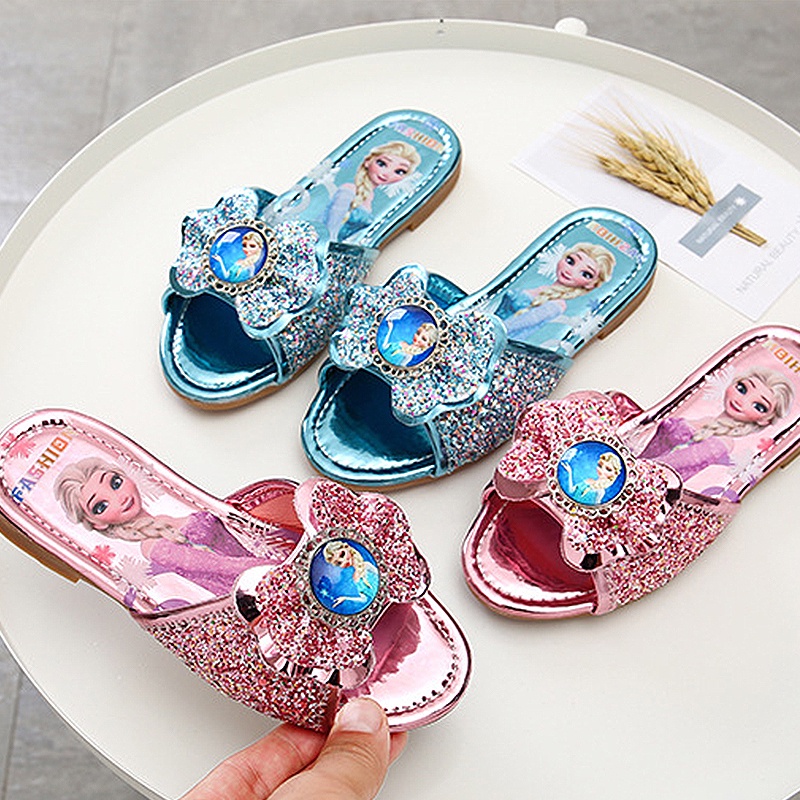 Dép Đế Bằng Đính Đá Hình Công Chúa Elsa Xinh Xắn Cho Bé Gái