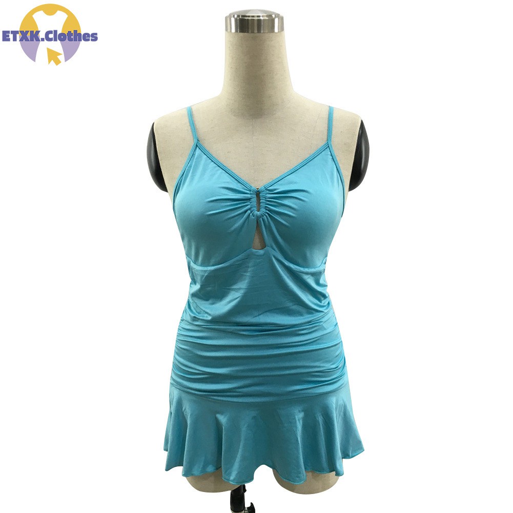 ETXK Women Plus Size Swim Dress Strappy V Neck Backless Slim Fit Bathing Suit for Summer