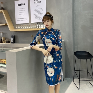 Đầm Sườn Xám Dáng Dài Vải Lụa Mỏng Phong Cách Trung Hoa Cổ Điển Thời Trang Cho Nữ 2021