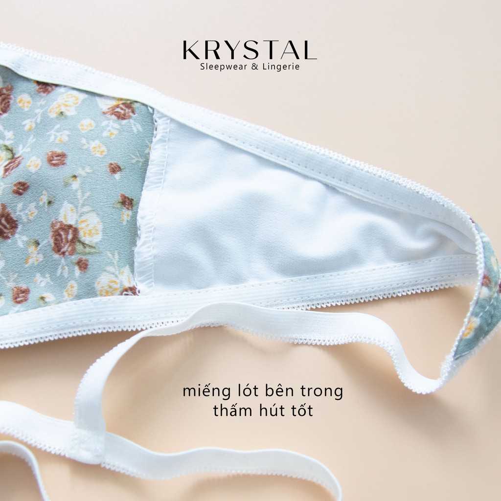 Bộ đồ lót không gọng mút vừa nâng ngực màu xanh chất cotton họa tiết hoa KRYSTAL KSB11