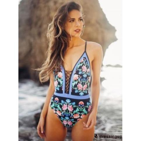 Bikini 1 mảnh vải hoa đan dây thời trang nữ quyến rũ trẻ trung ྇