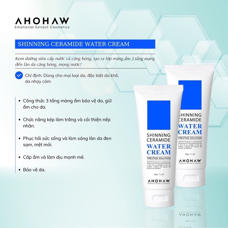 Kem dưỡng cấp nước, căng bóng AHOHAW - SHINNING CERAMIDE WATER CREAM