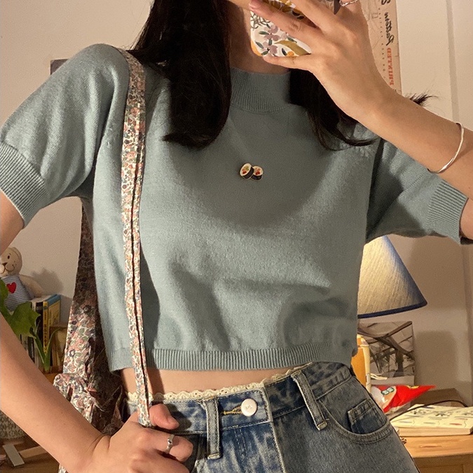 Xiaozhainv Quần Short Denim Lưng Cao Dáng Chữ A Phối Ren Thời Trang Hàn Quốc Cho Nữ