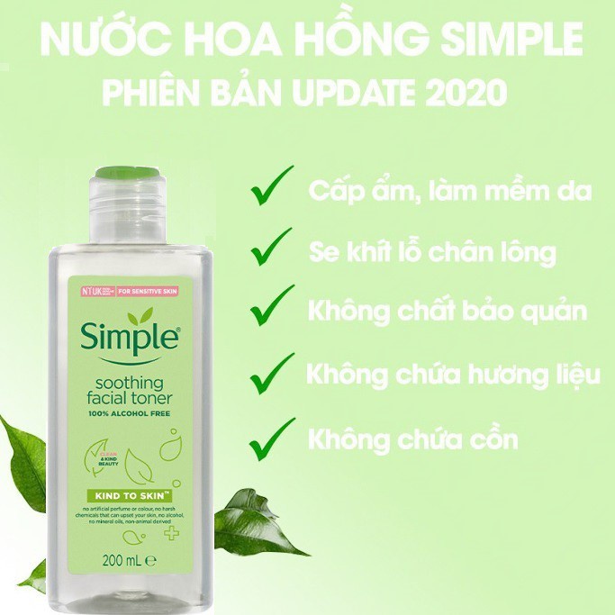 Nước Hoa Hồng Cân Bằng ẩm Cho Da  Soothing Facial Toner Simple 200ml