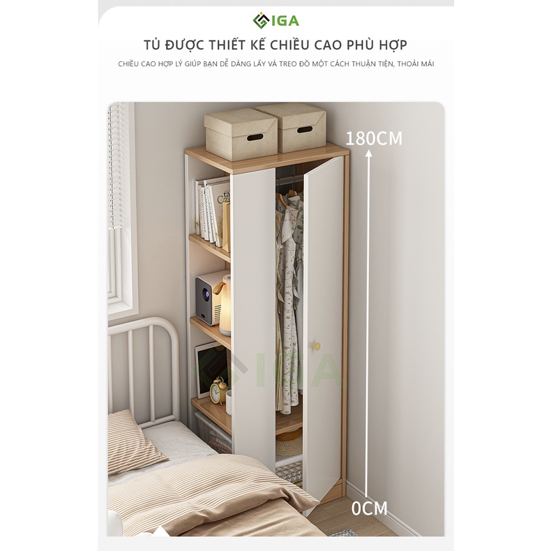 Tủ quần áo đa tầng vân gỗ trắng nhiều ngăn sức chứa lớn phòng khách IGA- GP222