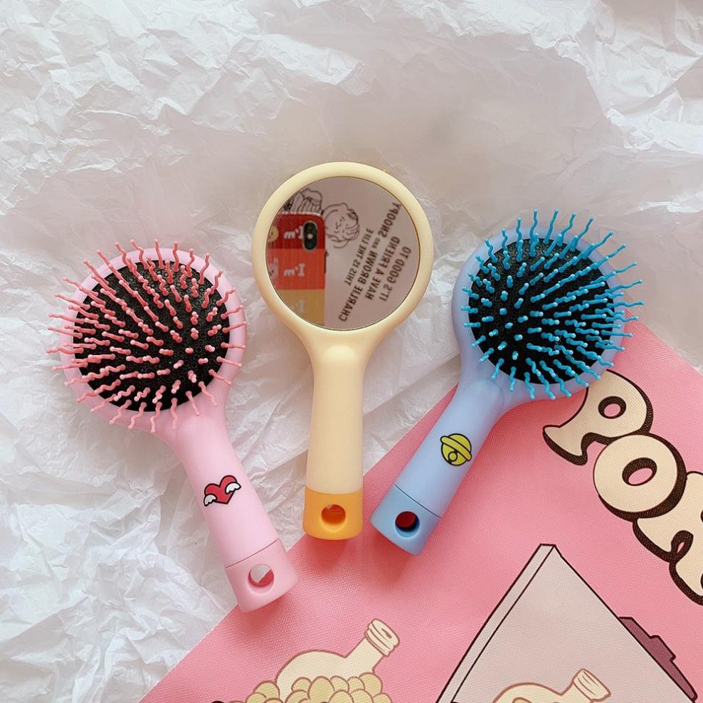 Gương Cầm Tay Xinh Kèm Lược Gỡ Rối Tiện Lợi - Gương lược cầm tay 2 mặt siêu tiện lợi