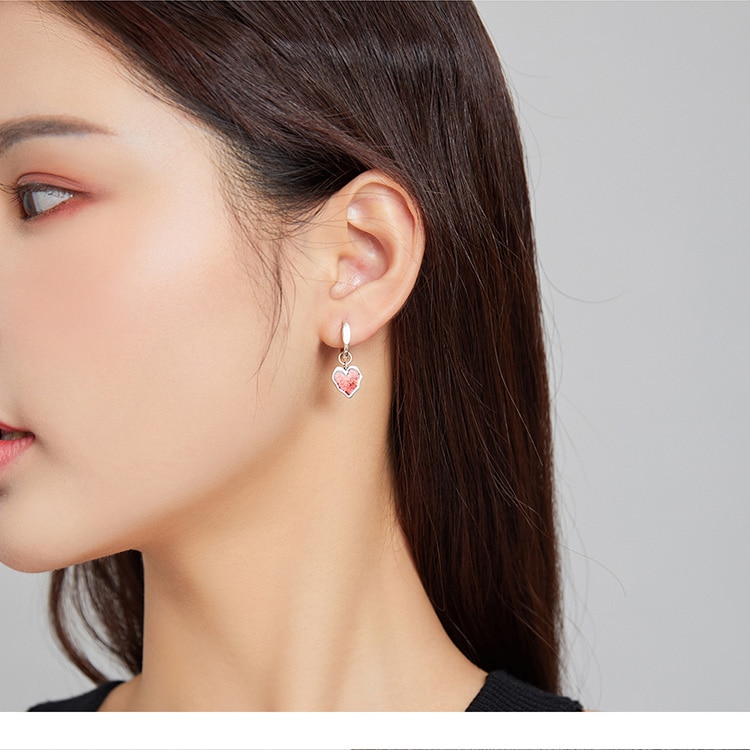 Hoa Tai Bamoer BSE484 Hình Trái Tim Từ Bạc 925 Dát Đá Cubic Zircon Dành Cho Nữ