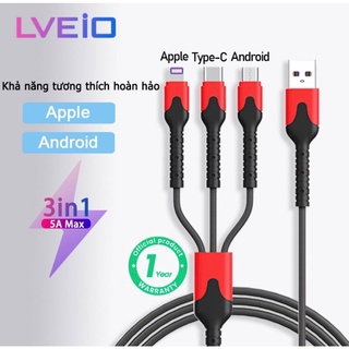 Dây cáp sạc 3 đầu sạc nhanh 5A cho iphone/android/type