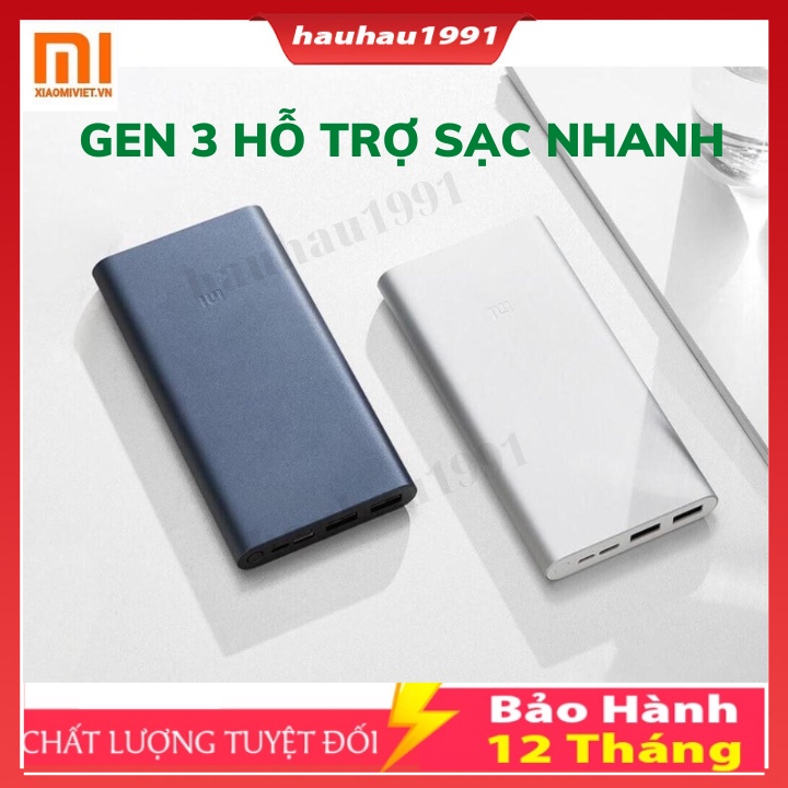 Sạc Dự Phòng 10000mAH - Sạc Dự Phòng Xiaomi Gen 3 10000mAh - Hỗ Trợ Sạc Nhanh bảo hành 12 Tháng
