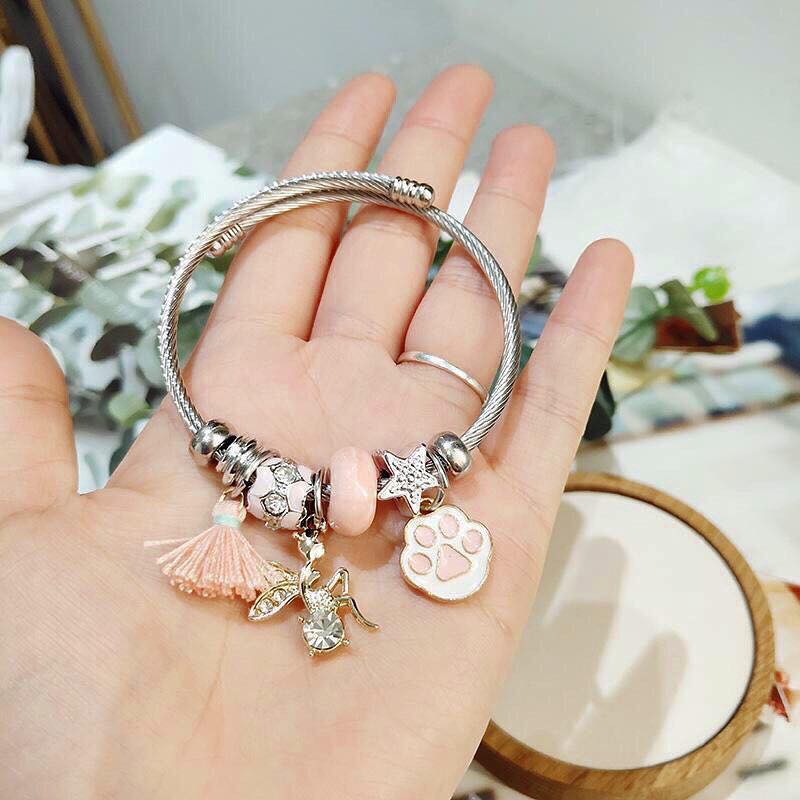 Vòng tay nữ dễ thương hạt Charm chân mèo -Vòng lắc đeo tay nữ bạc Pandora cao cấp Charm xinh đẹp