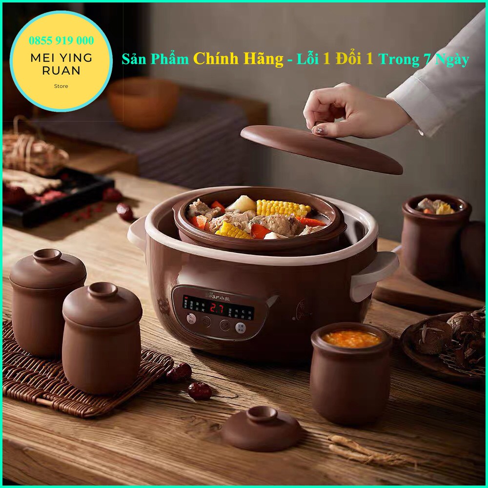 Nồi nấu chậm BEAR 2,5L Lõi tử sa/ lõi sứ tự nhiên cao cấp chính hãng (full bộ)