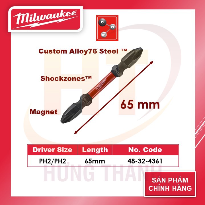 Mũi vặn vít 2 đầu PH2-65mm Milwaukee 48-32-4361