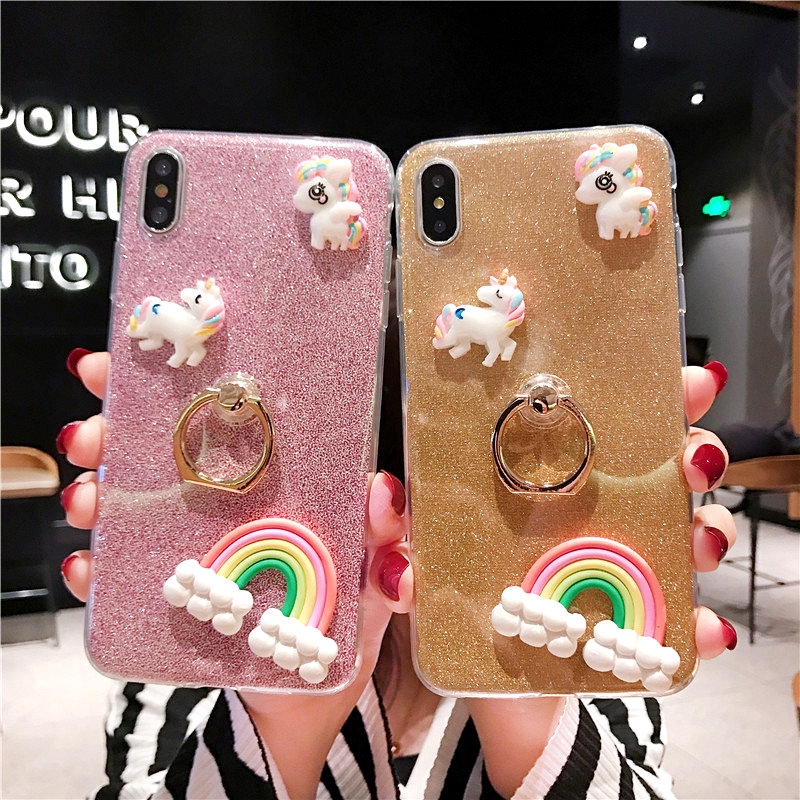 Ốp điện thoại kim tuyến đính dễ thương kèm nhẫn đỡ Samsung Galaxy A50 A70 A10 A20 A30 A40 M20 M10 S8 9 10 Plus