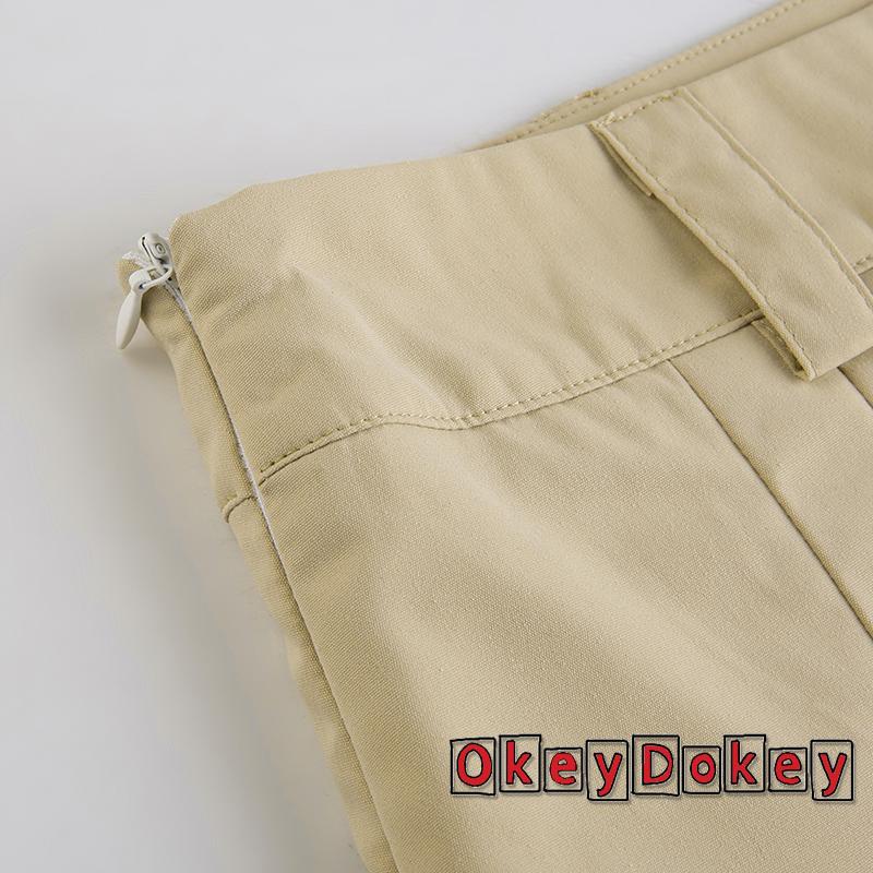 Chân Váy Chữ A Mini Xếp Ly Màu Trơn Phối Túi Y2K Lưng Thấp Gợi Cảm Cho Nữ