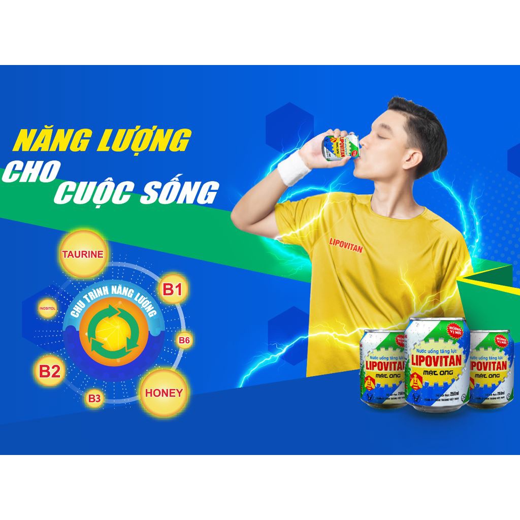 Thùng 24 lon nước tăng lực Lipovitan mật ong 250ml