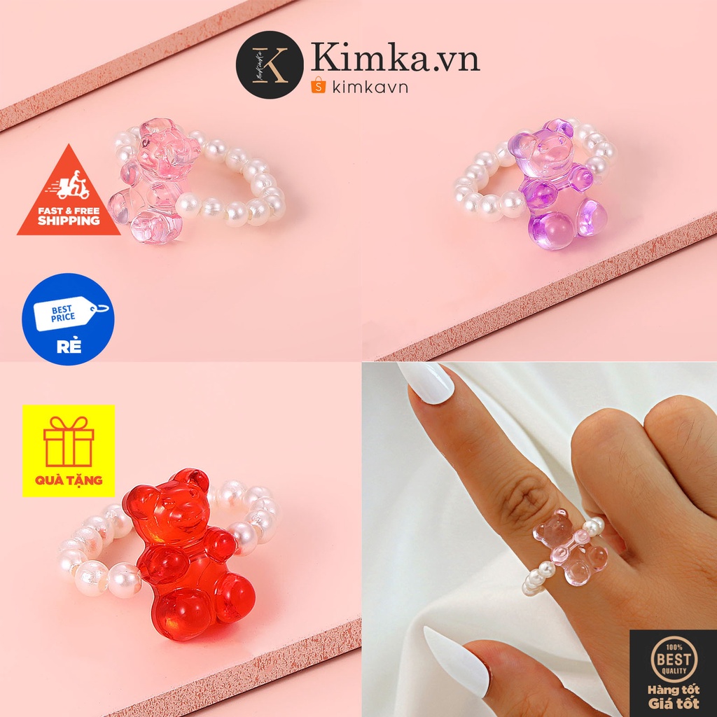 (0365) Nhẫn Nhựa Resin Gấu Màu Sắc Co Dãn Dễ Thương Trẻ Trung Hàn Quốc