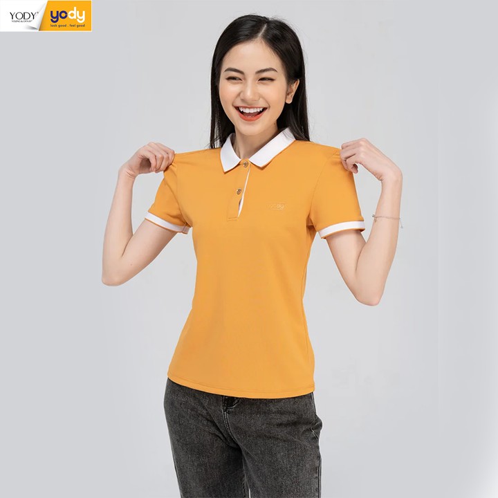  Áo Phông Polo YODY Nữ Cafe Phối Nẹp Thoải Mái Năng Động Và Khử Mùi Tốt APN3700