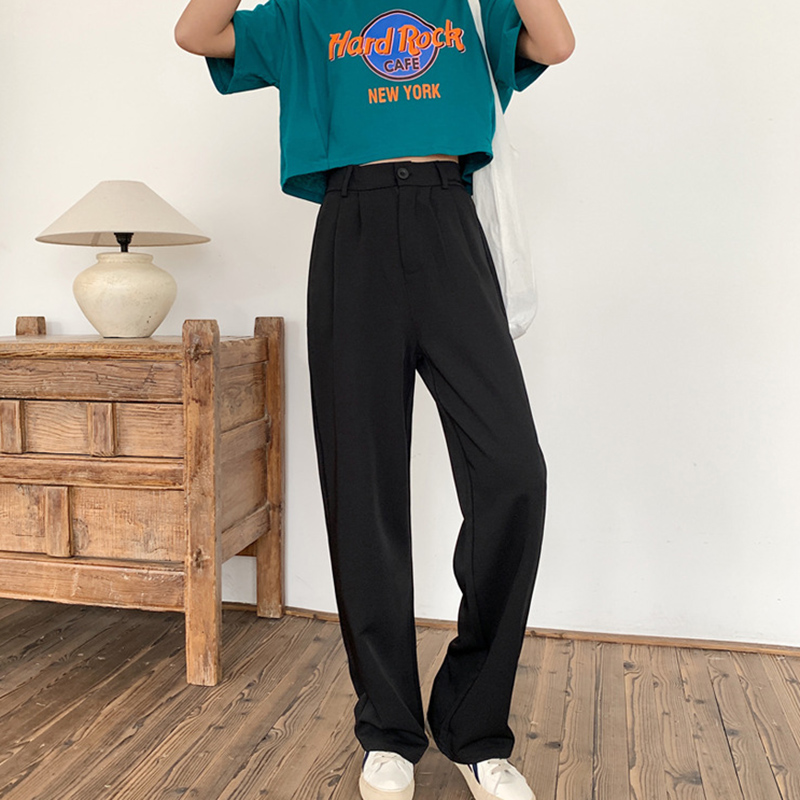 Quần Dài Nữ Lưng Cao Ống Rộng Màu Trơn Thời Trang