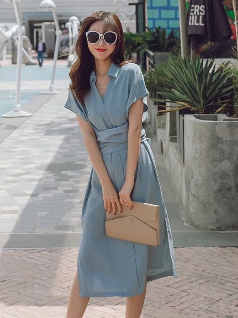 [Mã FATHANG5 giảm 10K đơn 50K] Đầm sm xám xanh buộc eo (kèm hình thật) | BigBuy360 - bigbuy360.vn