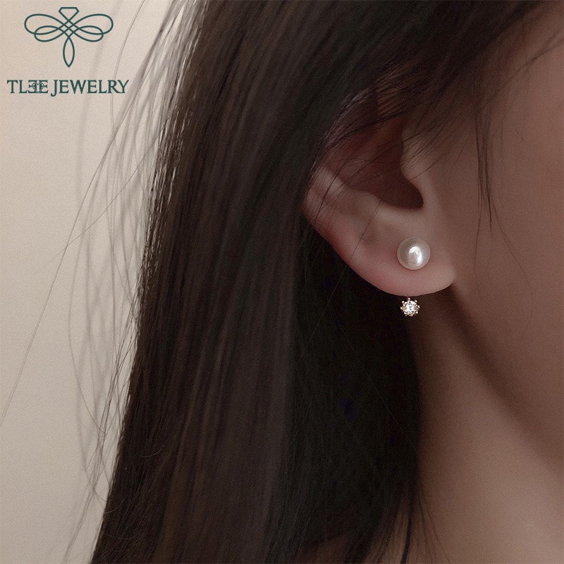 Khuyên tai bạc nữ Tlee ngọc trai nhân tạo đeo hai dáng nữ tính TleeJewelry B0120