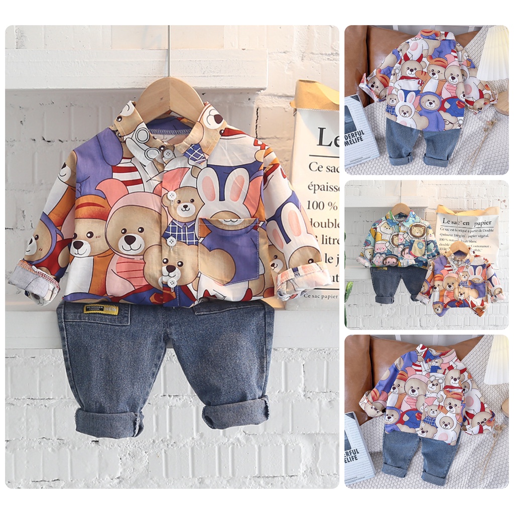 XẢ HÀNG BS6 Size 80-120 (6-22kg) Set bộ bé trai (Áo sơ mi dài tay + quần jean dài) Thời trang trẻ Em hàng quảng châu