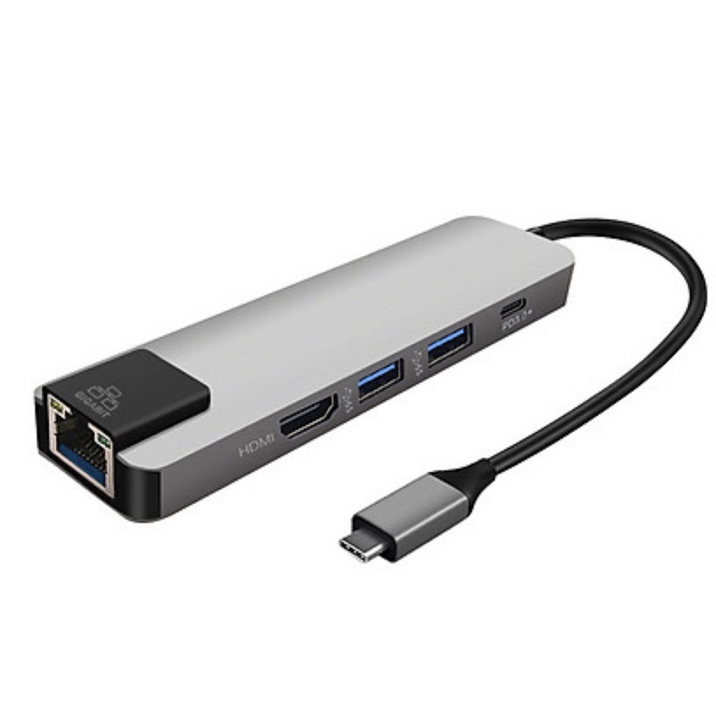 Cáp chuyển Type C(USB 3.1) 5 trong 1 tốc độ cao 4K HDMI/ Rj45 Gigabit