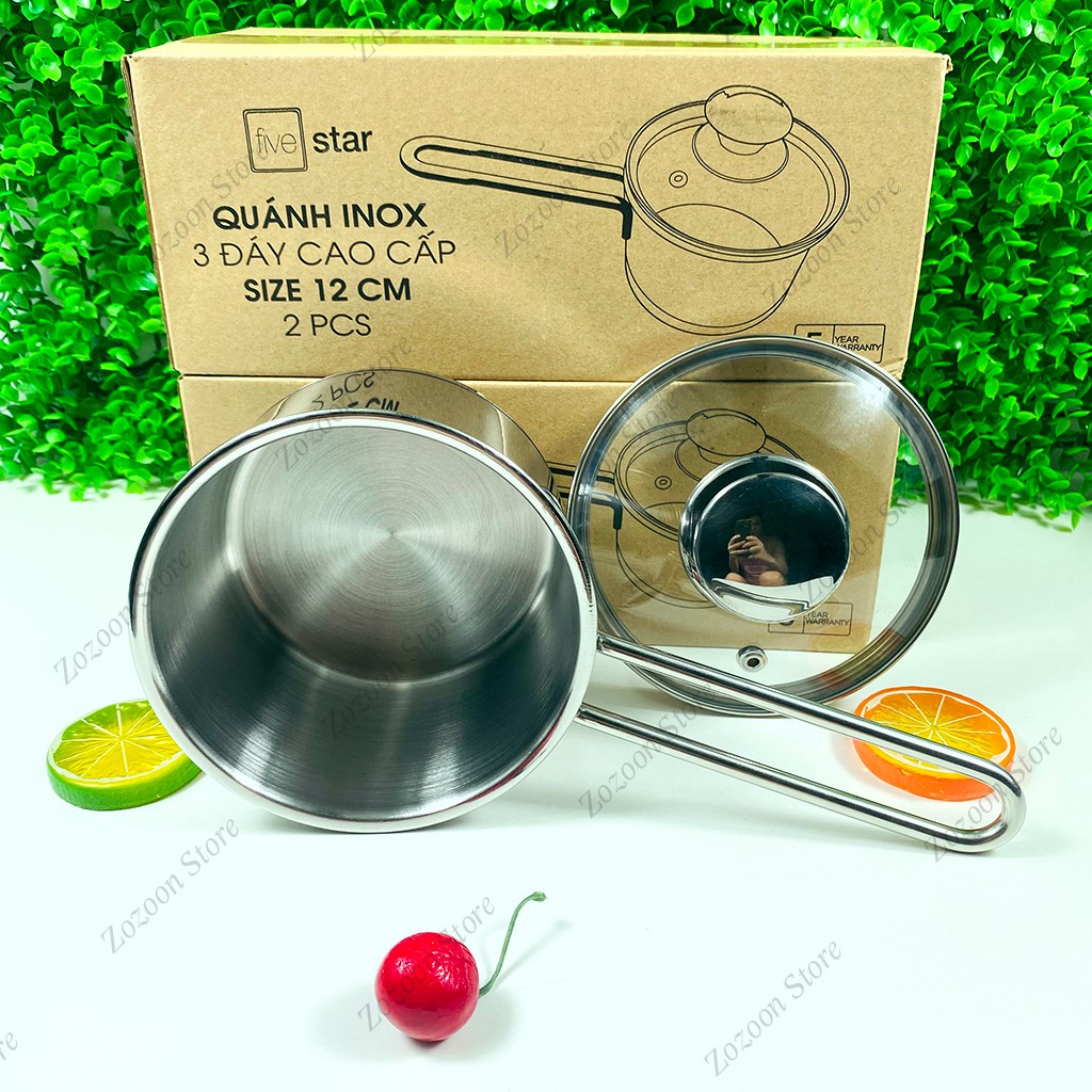 Quánh nấu bột inox, nồi nấu bột cho bé Five Star 3 đáy cao cấp size 12cm