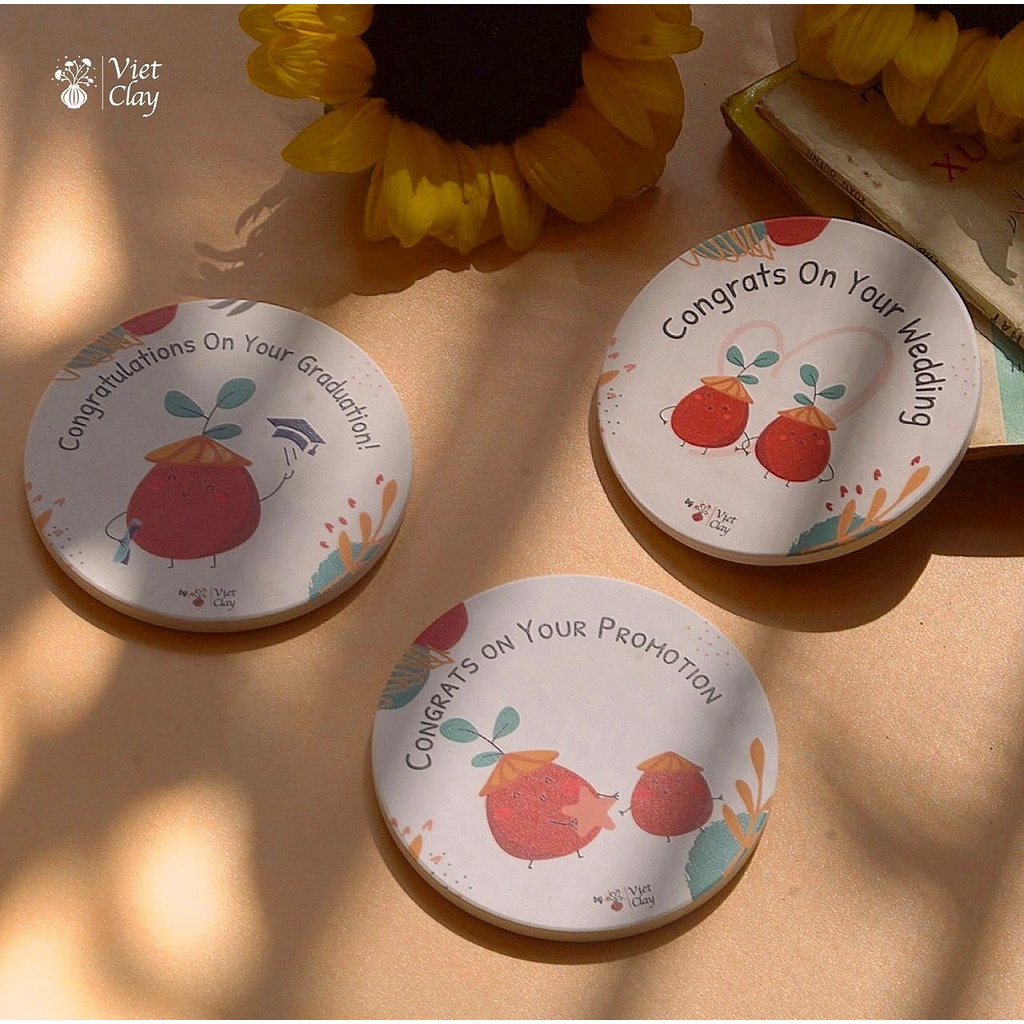 Đế Lót Ly, Miếng Lót Cốc Bằng Gốm Họa Tiết Độc Đáo Design By Vietclay Thấm Nước Chịu Nhiệt Bằng Gốm